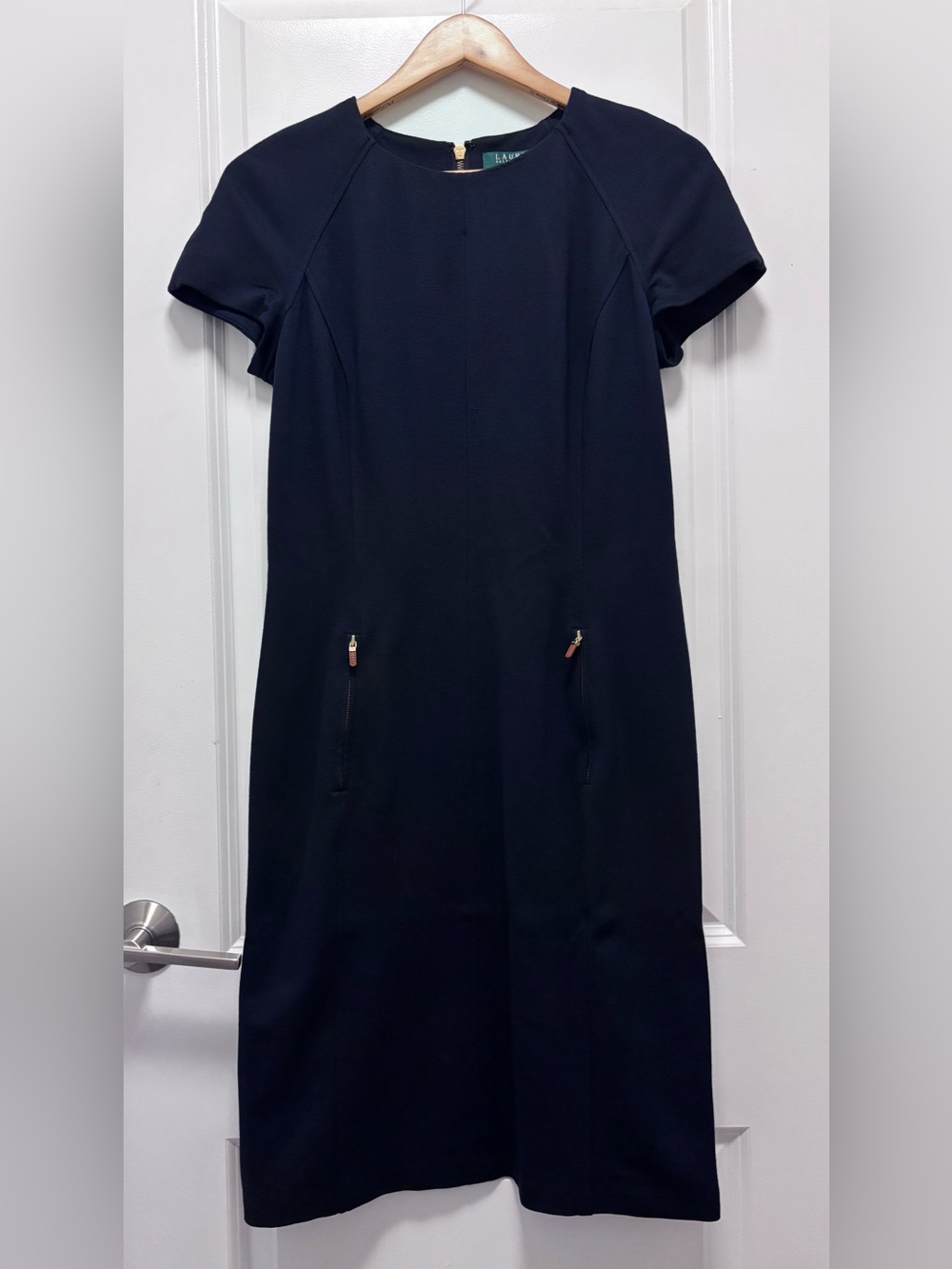 Ralph Lauren Black Short-Sleeve Shift Dress with Zip Pocket Detail